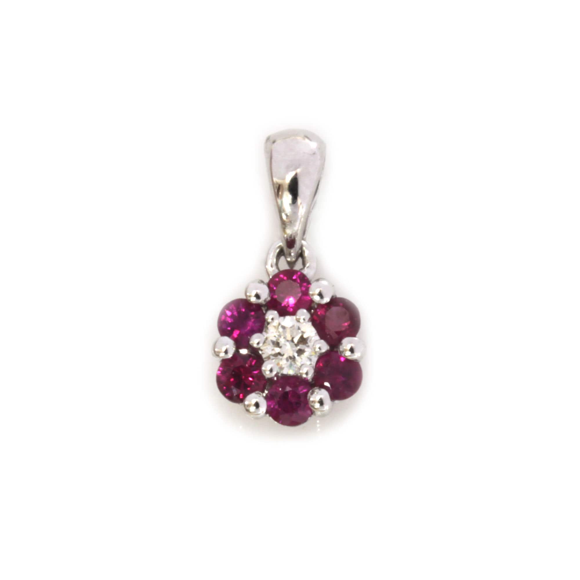 0.45 Ctw Natural Red Ruby & Diamond Flower Pendant / Tiny Drop