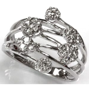 0.5 ctw Natural Diamond (G-H, SI) Flower Statement Ring / Solid 14k 18k Gold / Split Shank Wide Band / Cluster Cocktail Ring / Birthday Gift