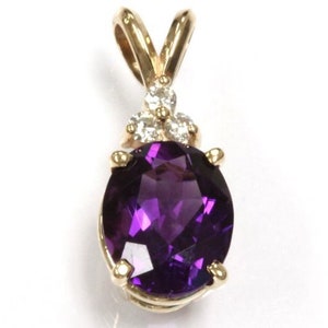 2.5 ctw Natural Purple Amethyst & Diamond Drop Pendant / Solid 14k 18k Gold / Oval Amethyst Pendant 20 MM / Gift Idea / February Birthstone