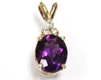 2.5 ctw Natural Purple Amethyst & Diamond Drop Pendant / Solid 14k 18k Gold / Oval Amethyst Pendant 20 MM / Gift Idea / February Birthstone