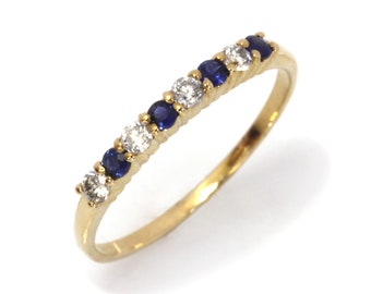 0.35 ctw Natural Blue Sapphire & Diamond Ring / Alternating Wedding Band 2.5MM / Solid 14k 18k Gold / Anniversary Ring/ September Birthstone