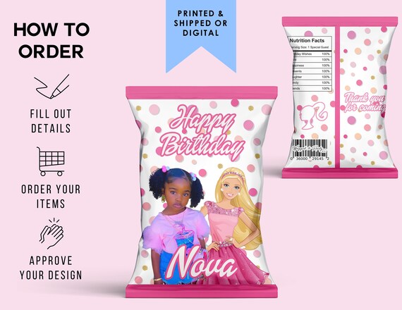 Barbie Inspired Custom Chip Bag Favor Bag Barbie Birthday | Etsy