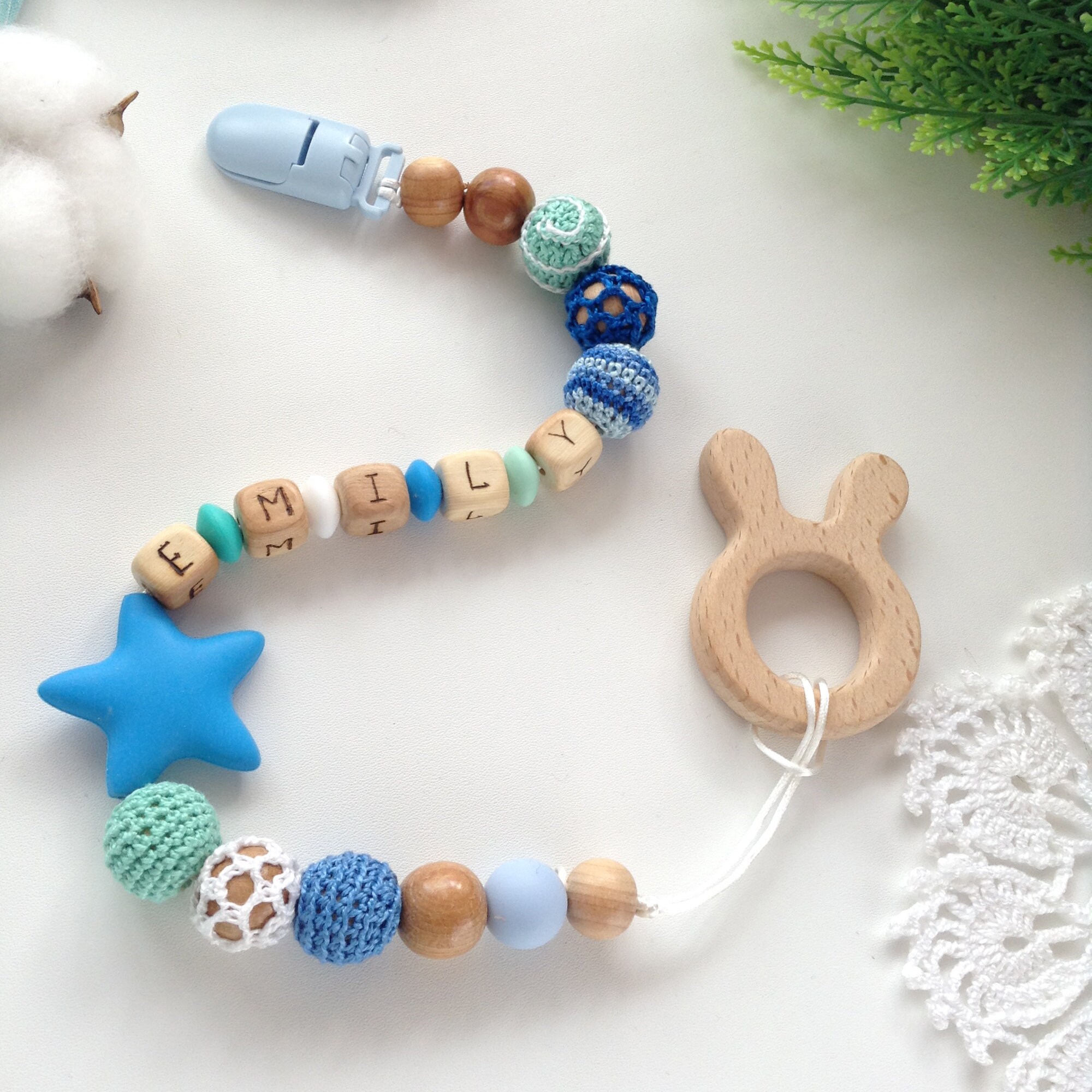 Paci clip personalised blue wood pacifier clip with name Etsy
