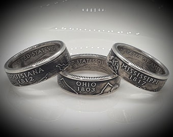 Coin Ring - All 50 states - Coin Ring - State Quarter USA - Quarter Dollar America - 900/1000 Silver