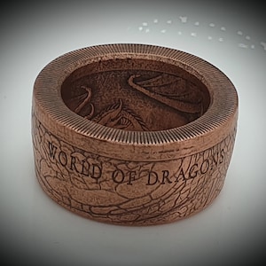 Coin Ring - Münzring - World of Dragons - 1 Unze Kupfer - Versilbert / Silber beschichtet