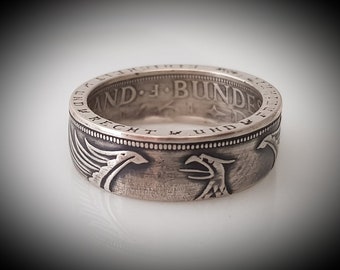 Coin Ring - Coin Ring - 5 DM Silver Eagle - 5 Deutsche Mark - Coat of Arms Eagle - 625 Silver