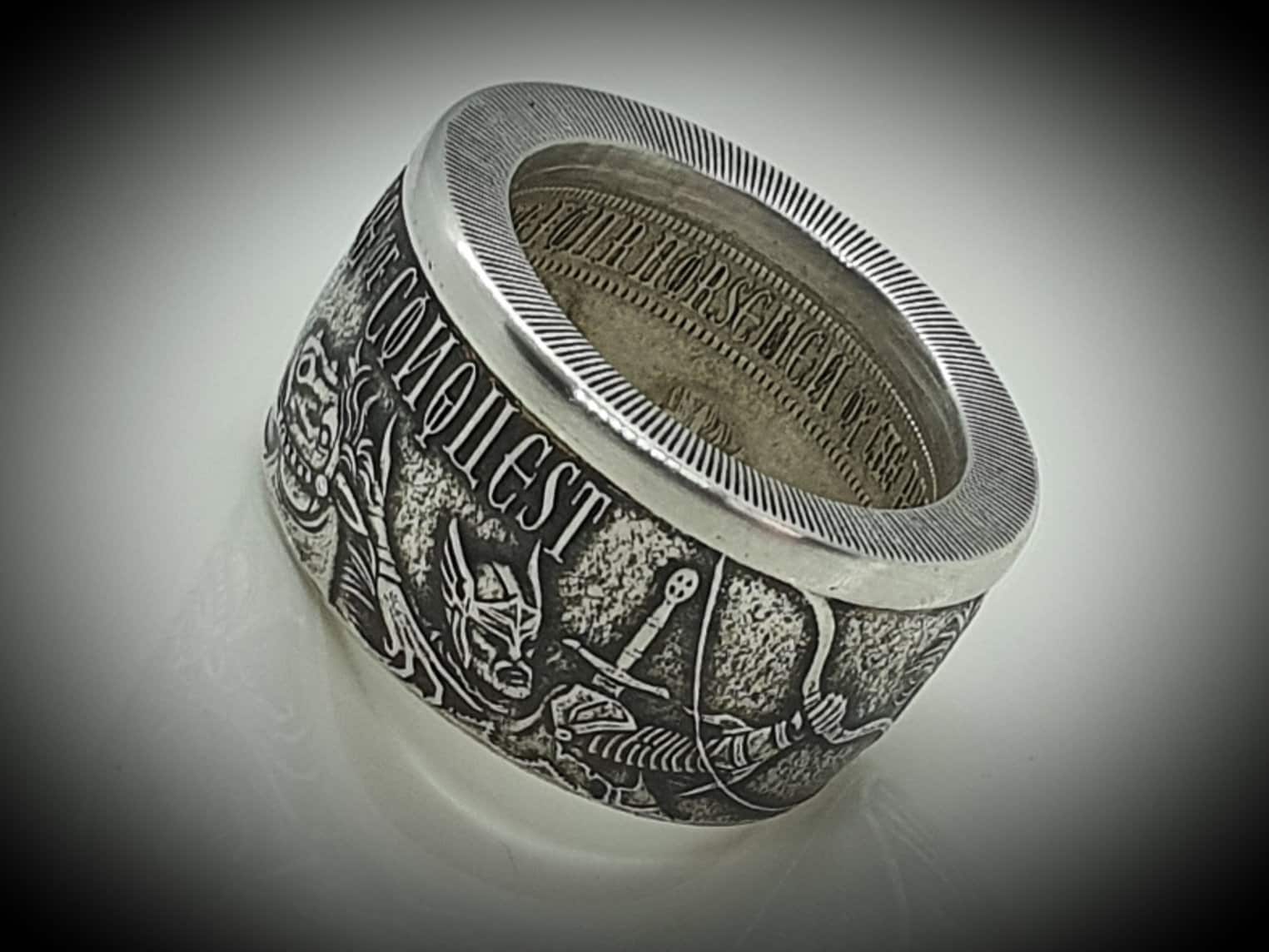 Coin Ring - Coin Ring - White Horse of Conquest - Four Horsemen of the Apocalypse - 1 ounce copper or silver