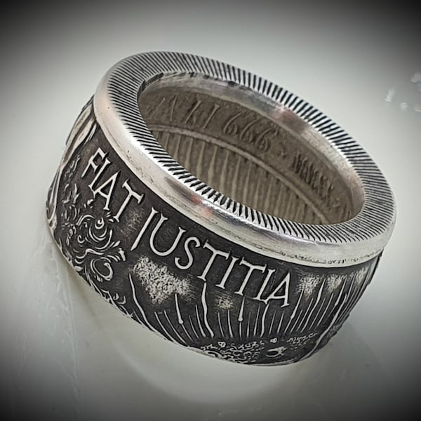 Coin Ring - Coin Ring - Fiat Justitia Ruat Caelum - 1 ounce silver