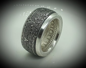Coin Ring - Coin Ring - Aztec Calendar - 1 oz Copper - Silver Plated - Silver