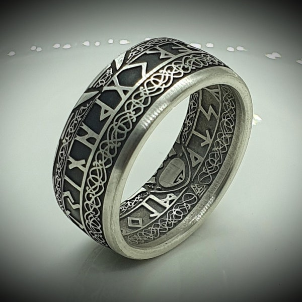 Coin Ring - Münzring - Vegvisir Nordischer Kompass - 925 Silber