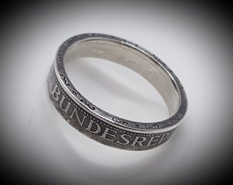 Coin Ring - Coin Ring - 1 DM Federal Republic of Germany - 1 Deutsche Mark - Nickel Silver - Silver Plated / Silver Coated