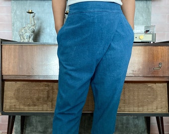 Hand Dyed Indigo Elastic Waist Cotton Capri Pants - Blue Pants - High Waist Pants - Capri Pants Women - Three Quarter Legs Pants