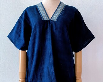 Short Kaftan Hand Dyed Indigo Mini Dress - Beach Cover Up - Beach Wear - Loose Dress - Tunic - Cotton Caftan - Short Caftan