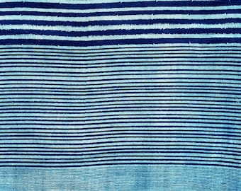 Striped Hand Dyed Indigo Cotton Fabric By The Yard - Hand Dyed Fabric By The Yard - Quilting Fabric - Blue Fabric - Face Mask Fabric