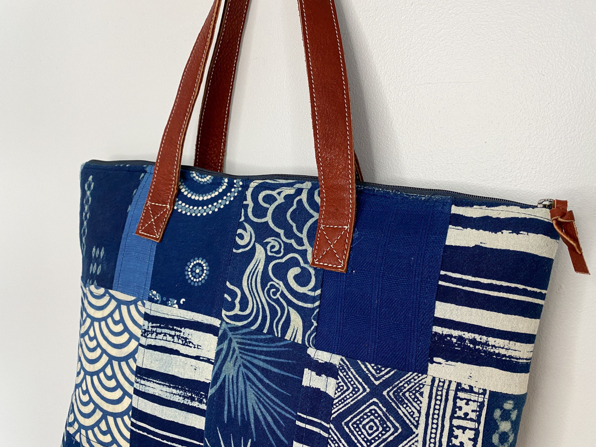 Hand Block Print Indigo Patchwork Bag Patchwork Tote Bag Etsy