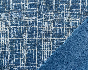 Grid Line Natural Indigo Cotton Fabric By The Yard - Geometric Fabric - Line Fabric - Face Mask Fabric - Upholstery Fabric - Blue Fabric