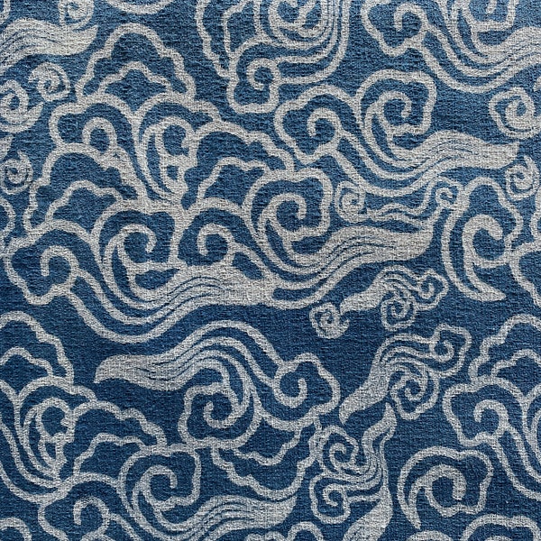 Tissu en coton Indigo teint à la main Swirl Cloud par cour - Tissu imprimé à la main - Tissu tourbillonnant - Tissu bleu - Tissu tourbillon - Tissu Indigo