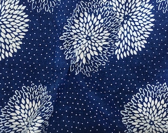 Floral Hand Dyed Indigo Cotton Fabric By Meter - Indigo Fabric - Flower Fabric - Face Mask Fabric - Asian Fabric - Blue Fabric