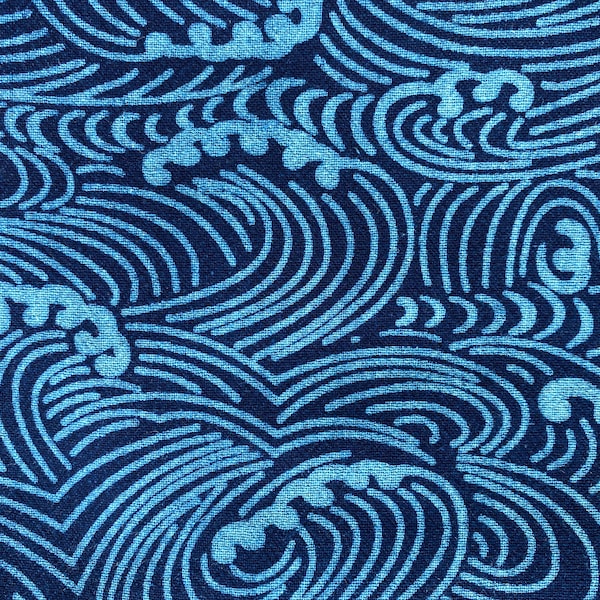 Japanese Wave Hand Dyed Indigo Fabric - Natural Dyed Fabric - Blue Fabric - Indigo Fabric - Hand Dyed Fabric - Face Mask Fabric