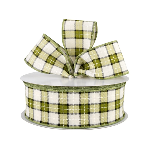 Green and White Plaid 2.5" Wired Ribbon