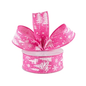 Christmas Tree Pink Glitter Canvas 1.5" Wired Ribbon