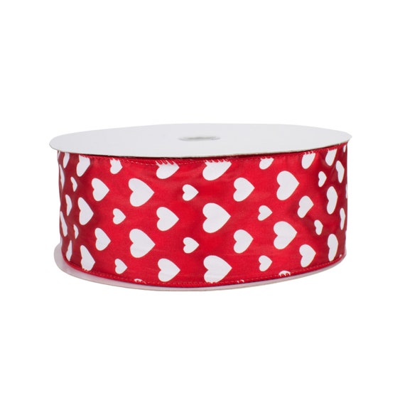 Red With White Hearts Satin Fabric 2.5