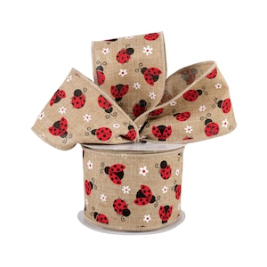 Ladybug Floral Canvas 2.5" Wired Ribbon