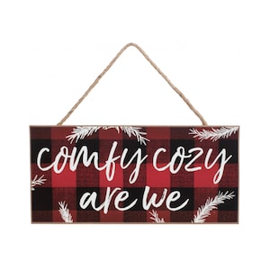 Comfy Cozy Are We Buffalo Plaid Wood Sign Wreath Decoration