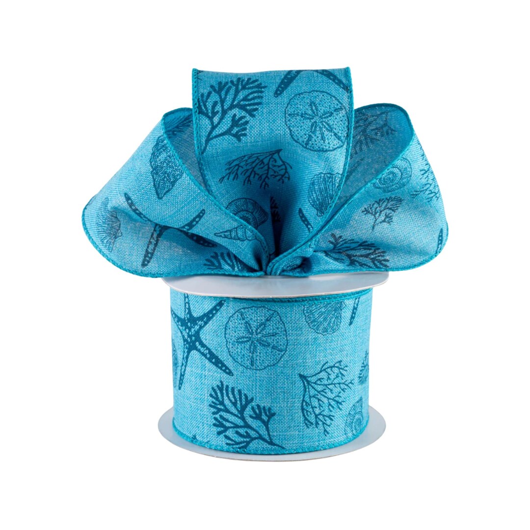 Coastal Beach Seashell Starfish Turquoise Blue Linen Canvas 2.5