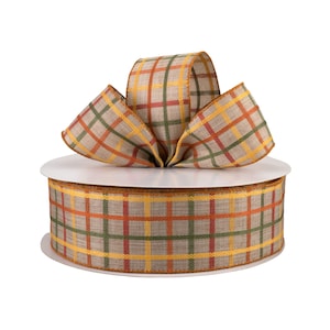 Fall Natural Woven Trellis Plaid 2.5" Wired Ribbon