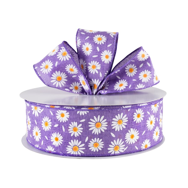 Daisy and Petal Purple Floral Canvas 2.5" Wired Ribbon