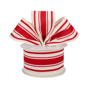 Farmhouse Stripe Red Canvas 2.5&quot; Wired Ribbon