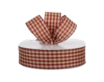 Red Natural Gingham Primitive 1.5" Wired Ribbon