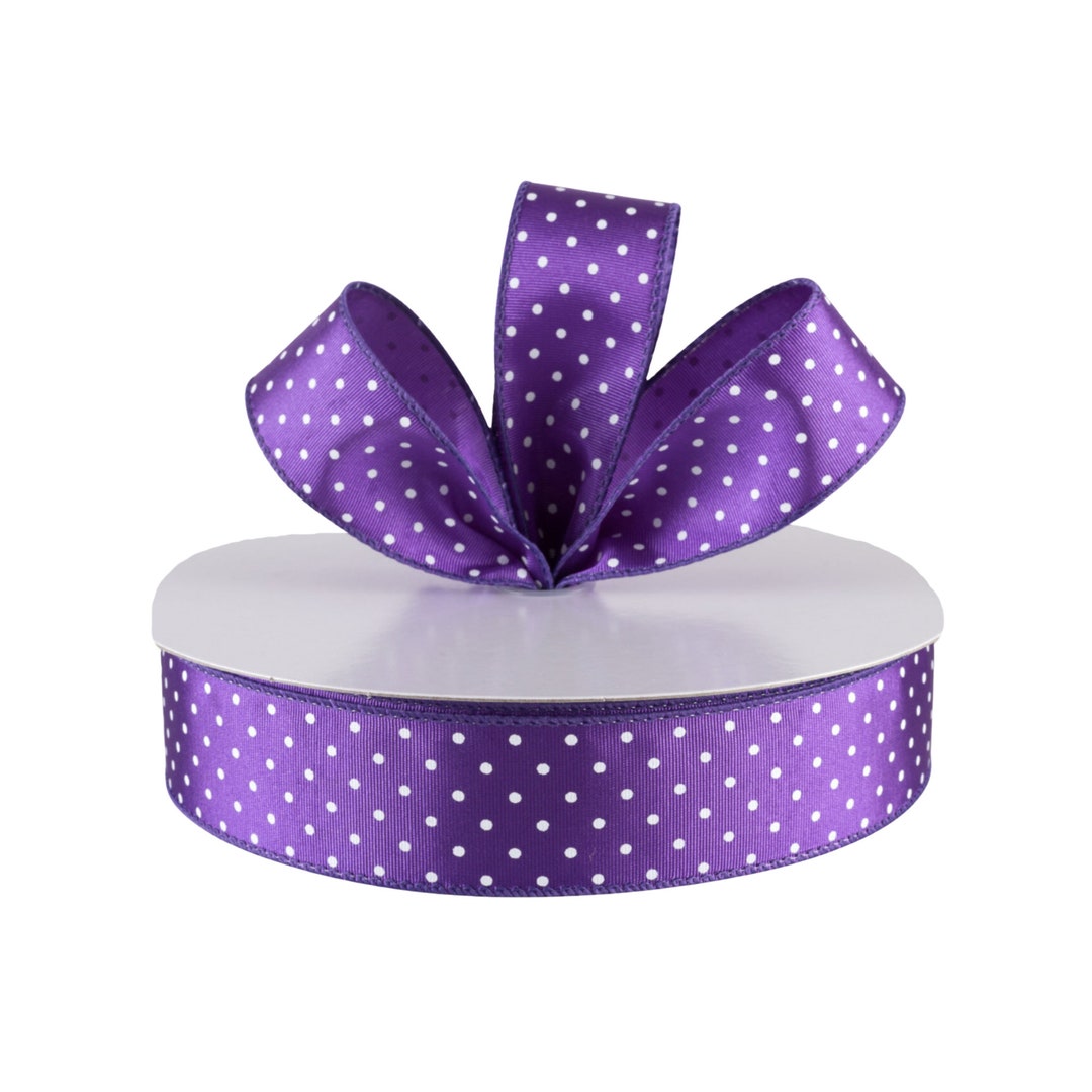 Purple Satin White Microdots Ribbed 1.5