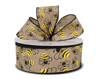 Bumble Bee Natural Canvas 2.5" Wired Ribbon