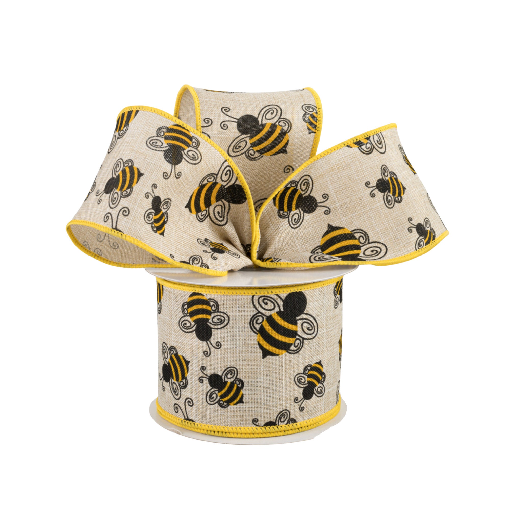 2.5 inch Wired Natural Ribbon Featuring Scattered Bumble Bees - 10 Yar –  Perpetual Ribbons