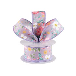 Watercolor Flowers Lavender Purple Canvas 1.5&quot; Wired Ribbon