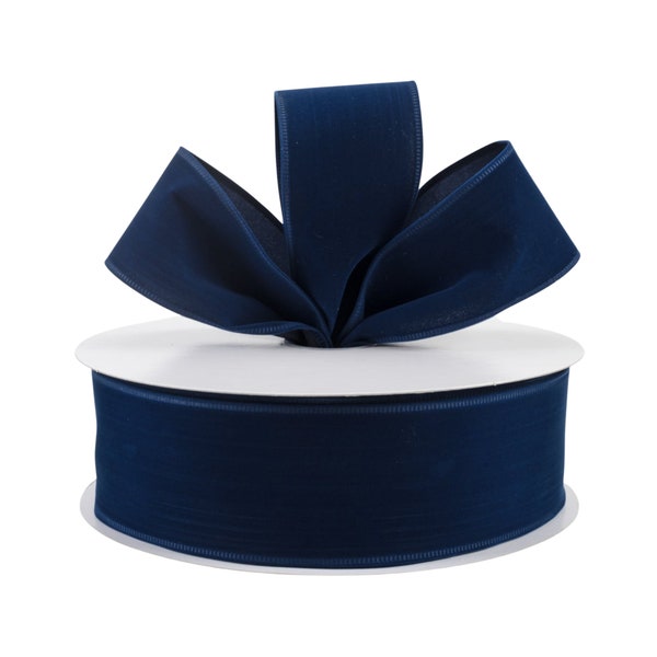 Navy Blue Velvet Fabric 2.5" Wired Ribbon