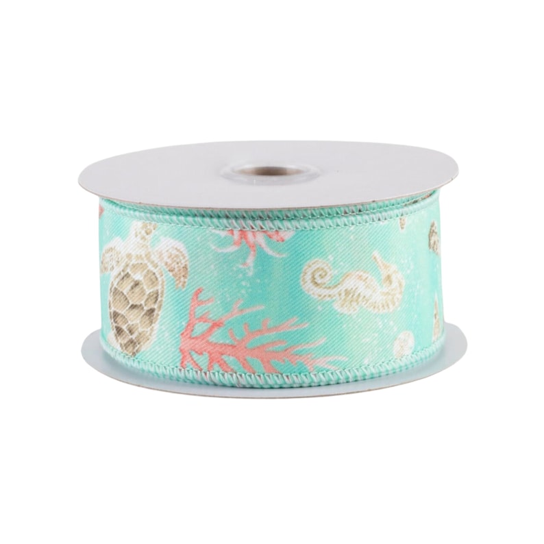 Wide Coasta Ribbon Coastal Ocean Life Seafoam Green Canvas 1.5