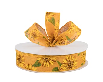 Sunflower Field Yellow Canvas 1.5" Wired Ribbon