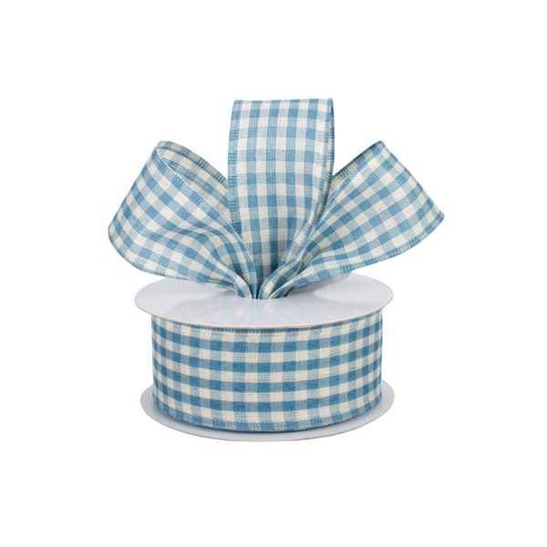 Farmhouse Blue Gingham Primitive 1.5" Wired Ribbon