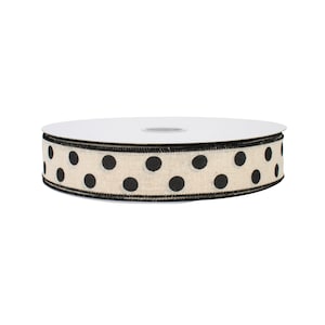 Natural Canvas Black Dots 1.5" Wired Ribbon