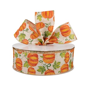 Pumpkin Vine Fall Canvas 2.5" Wired Ribbon
