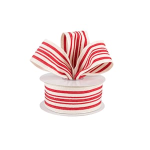 Red Stripe Ticking Canvas 1.5&quot; Wired Ribbon