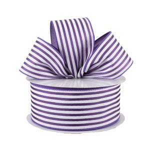 Purple and White Stripe Satin Fabric 2.5&quot; Wired Ribbon