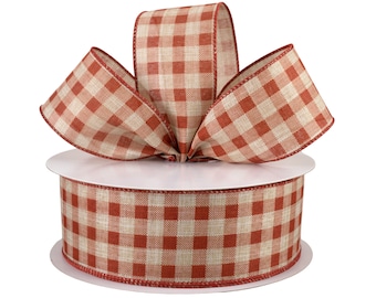 Rust Red Natural Check Buffalo Plaid 2.5" Wired Ribbon