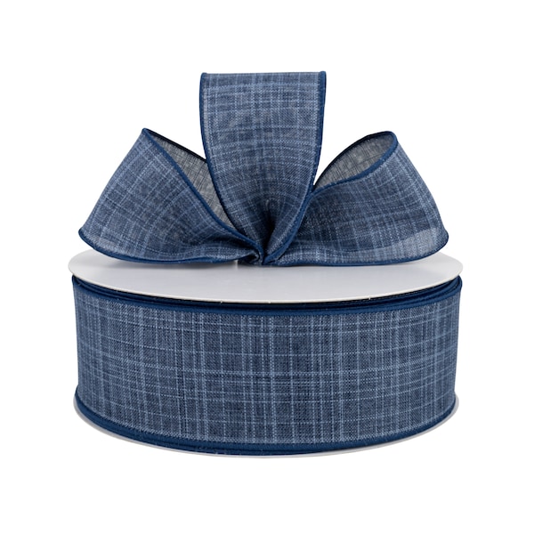 Navy Blue Textured Linen Fabric 2.5" Wired Ribbon