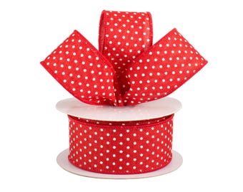 Swiss Dots Red and White Canvas 1.5" Wired Ribbon