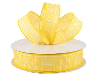 Yellow Textured Linen Fabric 1.5" Wired Ribbon