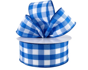 Buffalo Plaid Blue and White 2.5&quot; Wired Ribbon